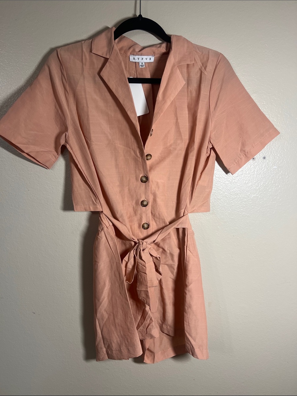 HYFVE Peach Button-Front Tie-Waist Romper
